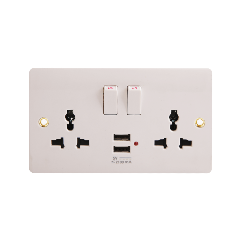 Presa commutata universale a 2 vie in bachelite con 2 USB (5 V 2100 mA) HK6216V-UN-UB